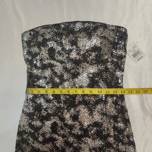NWT Ruby Rox Black Silver Strapless Sequined Cocktail Formal Prom Dress, Medium - Picture 5 of 7